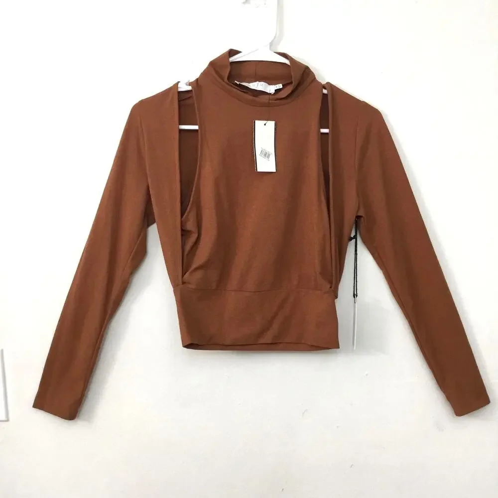 ASTR The Label  Mock Neck Brown Shrug Top Sz XS - Picture 2 of 10